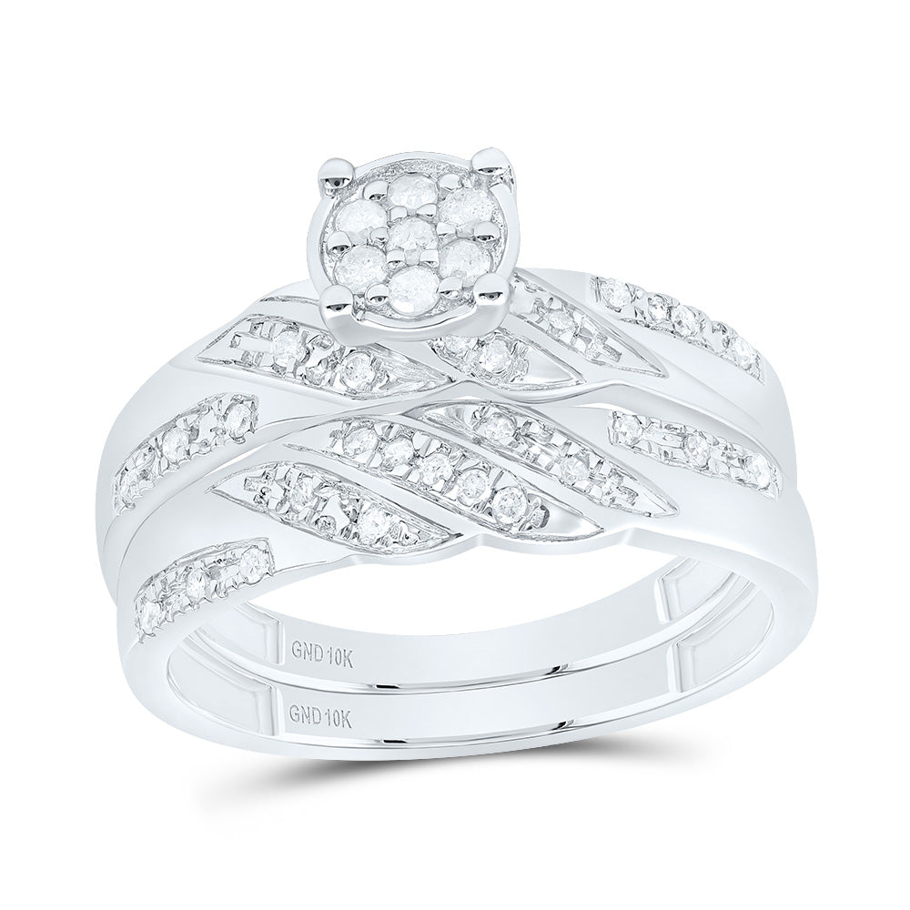 10kt White Gold His & Hers 1/3 Cttw Natural Diamond Round Bridal Wedding Ring Band Set, Women Size: 5-9, Men Size: 8-12