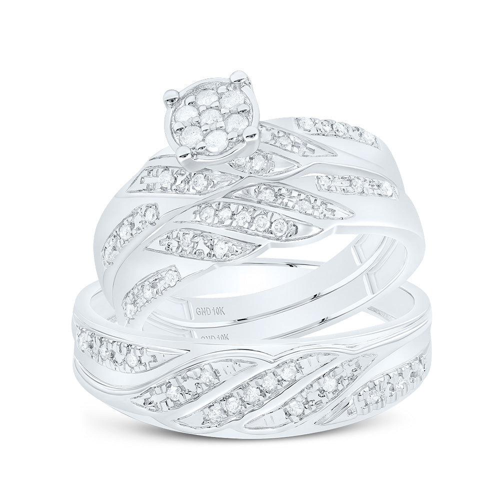 10kt White Gold His & Hers 1/3 Cttw Natural Diamond Round Bridal Wedding Ring Band Set, Women Size: 5-9, Men Size: 8-12