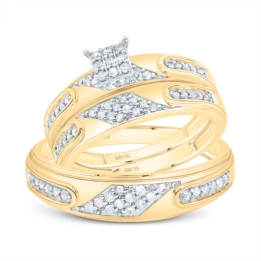 10k White Yellow Gold His & Hers 3/8 Cttw Natural Diamond Square Bridal Wedding Ring Band Set , Women Size: 5-9, Men Size: 8-12