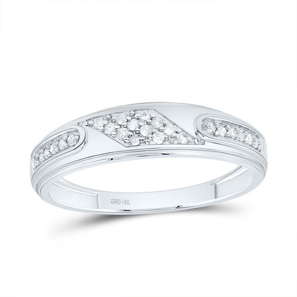 10kt White Gold His & Hers 3/8 Cttw Natural Diamond Square Bridal Wedding Ring Band Set, Women Size: 5-9, Men Size: 8-12