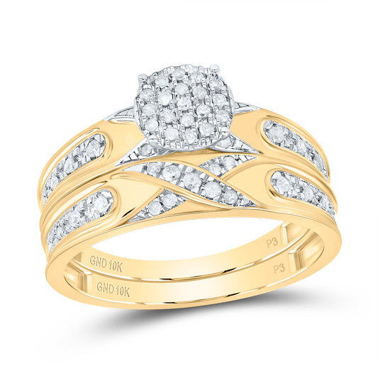 10k Yellow White Gold His & Hers 1/3 Cttw Natural Diamond Round Bridal Wedding Ring Band Set , Women Size: 5-9, Men Size: 8-12