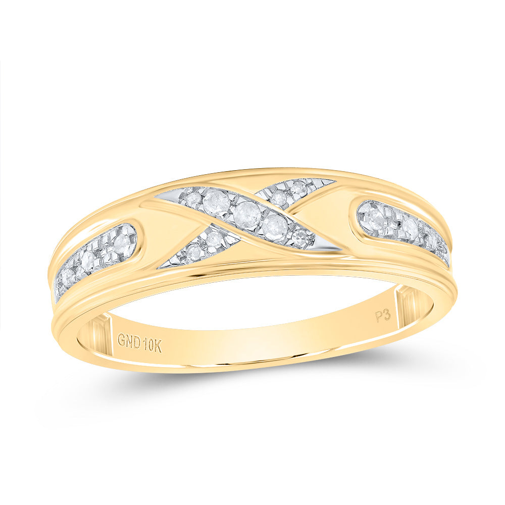 10k Yellow White Gold His & Hers 1/3 Cttw Natural Diamond Round Bridal Wedding Ring Band Set , Women Size: 5-9, Men Size: 8-12