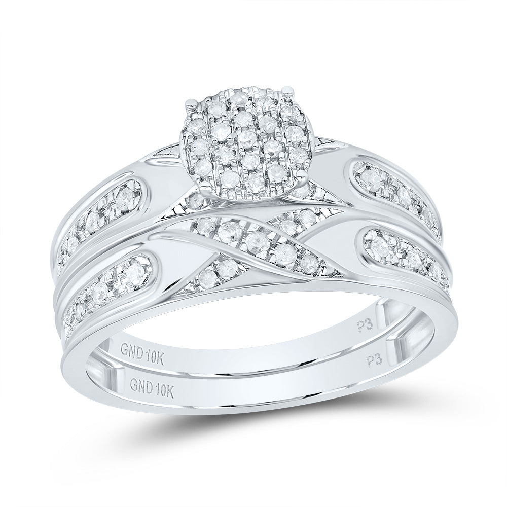 10kt White Gold His & Hers 1/3 Cttw Natural Diamond Round Bridal Wedding Ring Band Set, Women Size: 5-9, Men Size: 8-12