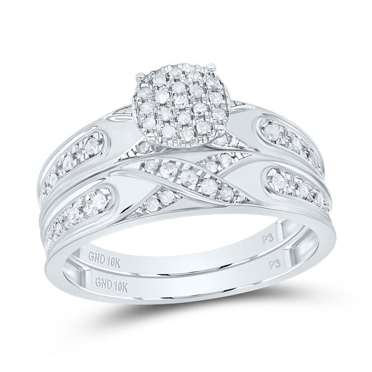 10kt White Gold His & Hers 1/3 Cttw Natural Diamond Round Bridal Wedding Ring Band Set, Women Size: 5-9, Men Size: 8-12