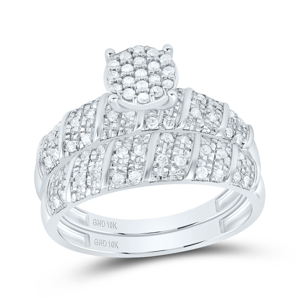 10kt White Gold His & Hers 1/2 Cttw Natural Diamond Round Bridal Wedding Ring Band Set, Women Size: 5-9, Men Size: 8-12