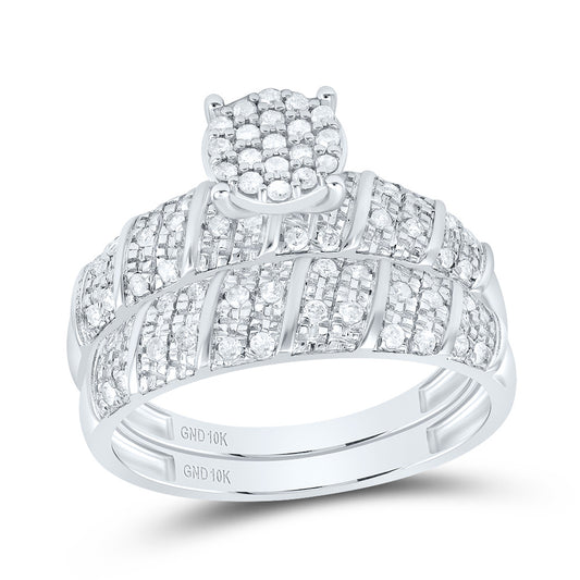 10kt White Gold His & Hers 1/2 Cttw Natural Diamond Round Bridal Wedding Ring Band Set, Women Size: 5-9, Men Size: 8-12