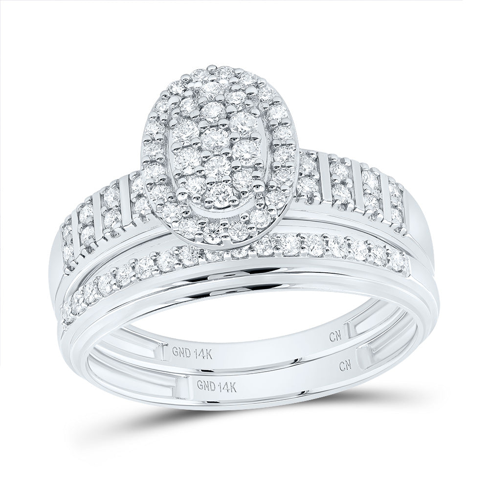 14kt White Gold His & Hers 5/8 Cttw Natural Diamond Oval Bridal Wedding Ring Band Set, Women Size: 5-9, Men Size: 8-12