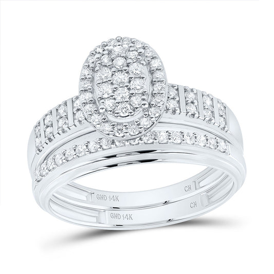 14kt White Gold His & Hers 5/8 Cttw Natural Diamond Oval Bridal Wedding Ring Band Set, Women Size: 5-9, Men Size: 8-12