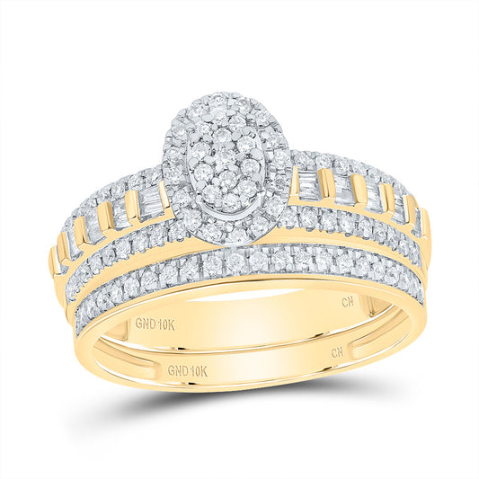 10k Yellow White Gold His & Hers 3/4 Cttw Natural Diamond Oval Bridal Wedding Ring Band Set , Women Size: 5-9, Men Size: 8-12