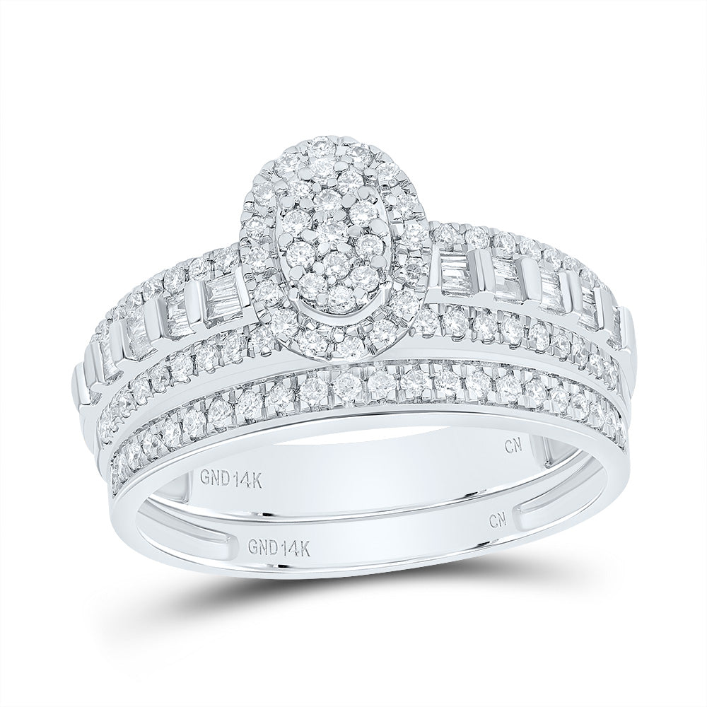 14kt White Gold His & Hers 3/4 Cttw Natural Diamond Oval Bridal Wedding Ring Band Set, Women Size: 5-9, Men Size: 8-12