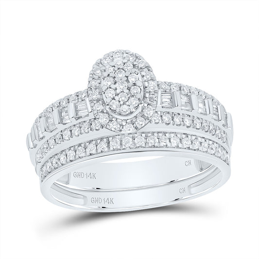 14kt White Gold His & Hers 3/4 Cttw Natural Diamond Oval Bridal Wedding Ring Band Set, Women Size: 5-9, Men Size: 8-12