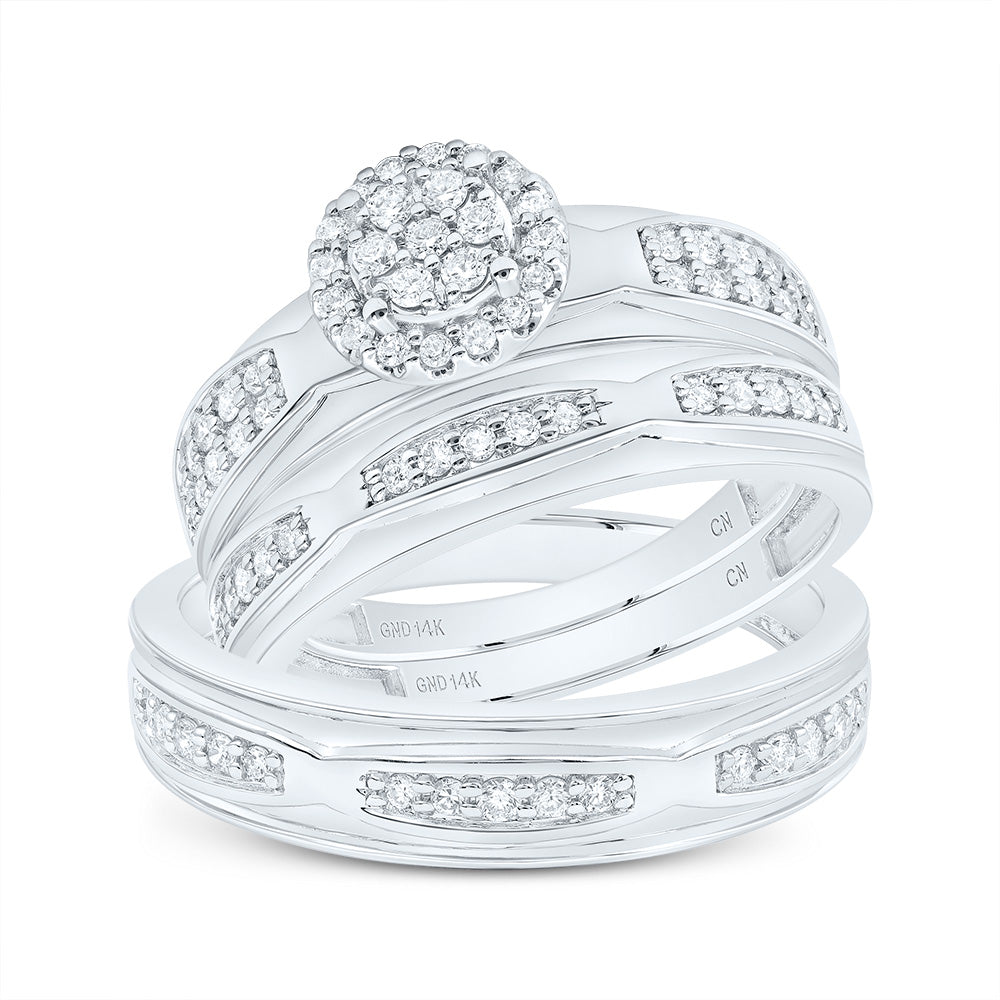 14kt White Gold His & Hers 1/2 Cttw Natural Diamond Round Bridal Wedding Ring Band Set, Women Size: 5-9, Men Size: 8-12