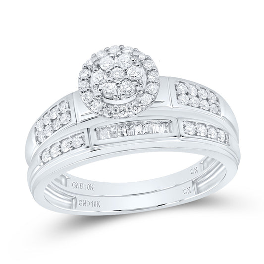 10kt White Gold His & Hers 1/2 Cttw Natural Diamond Round Bridal Wedding Ring Band Set, Women Size: 5-9, Men Size: 8-12
