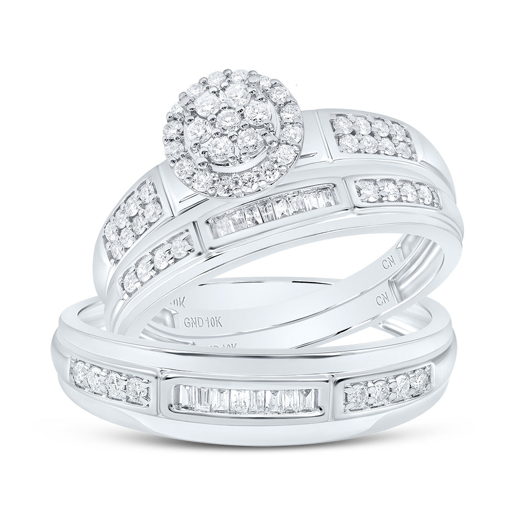 10kt White Gold His & Hers 1/2 Cttw Natural Diamond Round Bridal Wedding Ring Band Set, Women Size: 5-9, Men Size: 8-12