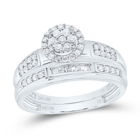 14kt White Gold His & Hers 1/2 Cttw Natural Diamond Round Bridal Wedding Ring Band Set, Women Size: 5-9, Men Size: 8-12