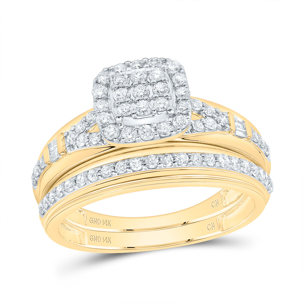 14k Yellow White Gold His & Hers 3/4 Cttw Natural Diamond Cushion Bridal Wedding Ring Band Set , Women Size: 5-9, Men Size: 8-12
