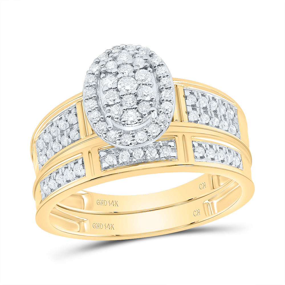 10k Yellow White Gold His & Hers 1/2 Cttw Diamond Oval Bridal Wedding Ring Band Set, Women Size: 5-9, Men Size: 8-12