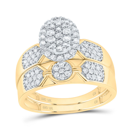 10k Yellow White Gold His & Hers 3/4 Cttw Natural Diamond Oval Bridal Wedding Ring Band Set , Women Size: 5-9, Men Size: 8-12