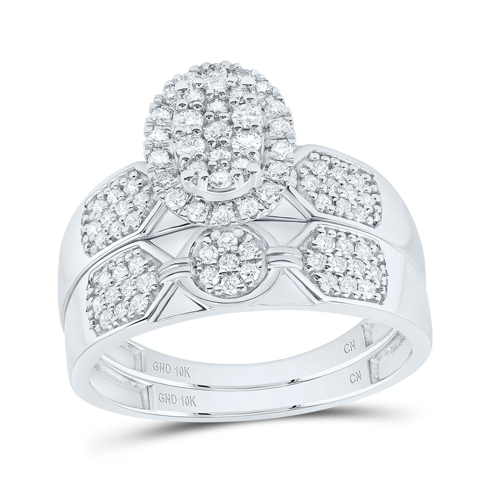 10kt White Gold His & Hers 3/4 Cttw Diamond Oval Bridal Wedding Ring Band Set, Women Size: 5-9, Men Size: 8-12
