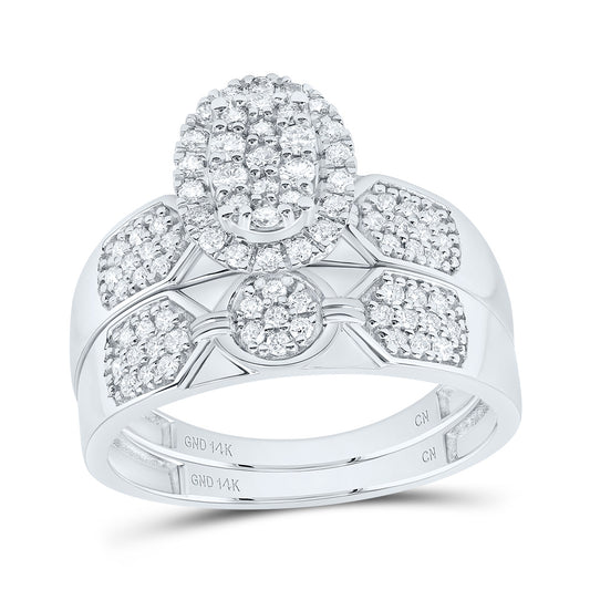14kt White Gold His & Hers 3/4 Cttw Natural Diamond Oval Bridal Wedding Ring Band Set, Women Size: 5-9, Men Size: 8-12