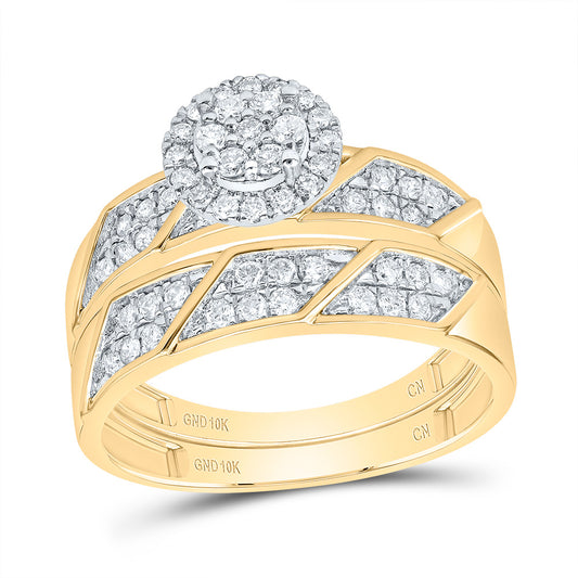 10k Yellow White Gold His & Hers 5/8 Cttw Diamond Round Bridal Wedding Ring Band Set, Women Size: 5-9, Men Size: 8-12
