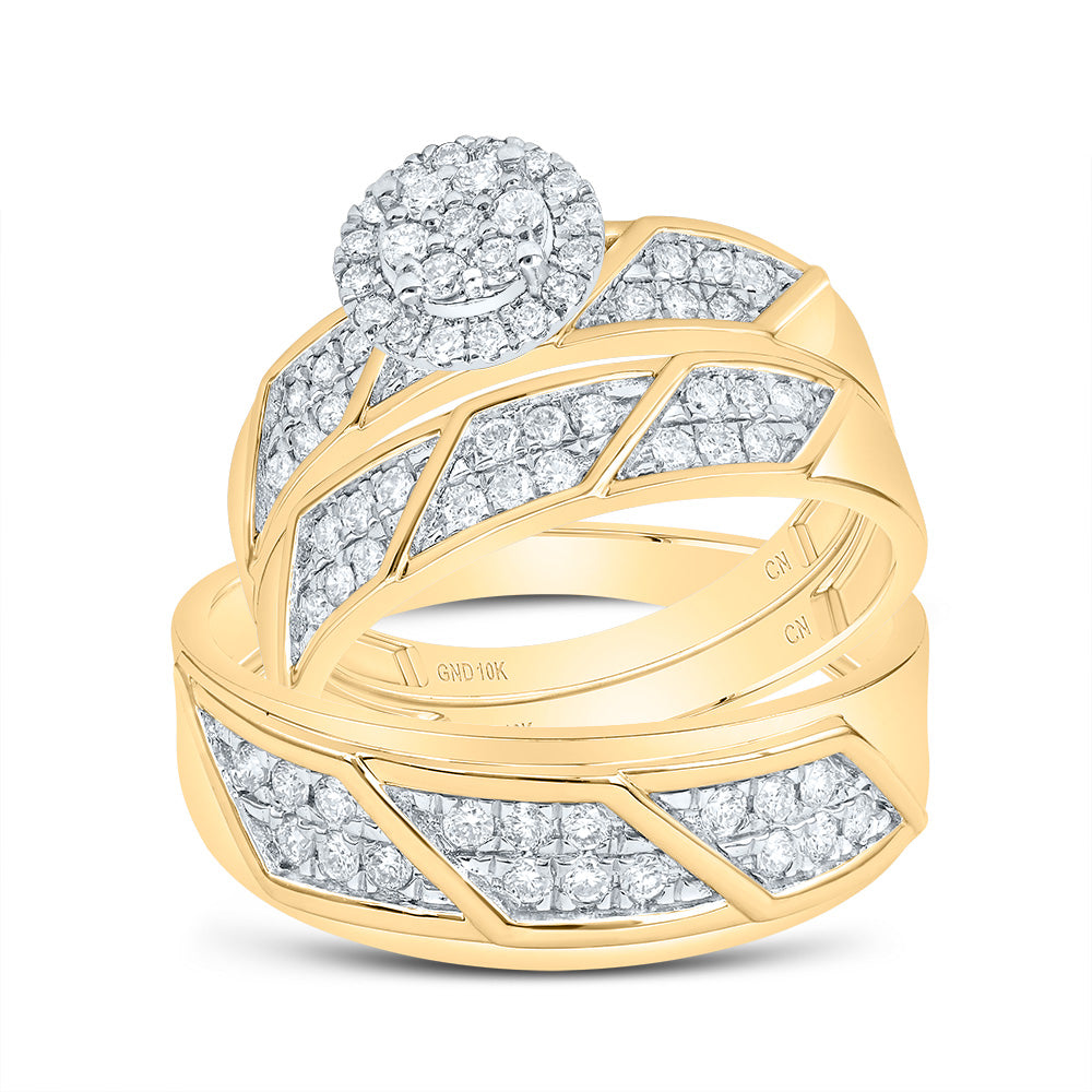 10k Yellow White Gold His & Hers 5/8 Cttw Diamond Round Bridal Wedding Ring Band Set, Women Size: 5-9, Men Size: 8-12
