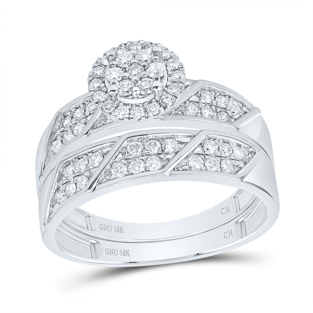 10kt White Gold His & Hers 5/8 Cttw Diamond Round Bridal Wedding Ring Band Set, Women Size: 5-9, Men Size: 8-12