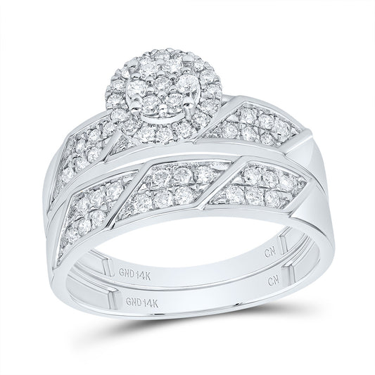 14kt White Gold His & Hers 5/8 Cttw Diamond Round Bridal Wedding Ring Band Set, Women Size: 5-9, Men Size: 8-12