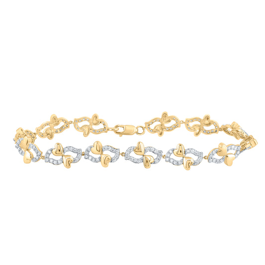 10kt Yellow Gold 1 1/5 Cttw Natural Diamond Fashion Heart Bracelet, Length: 7 Inch