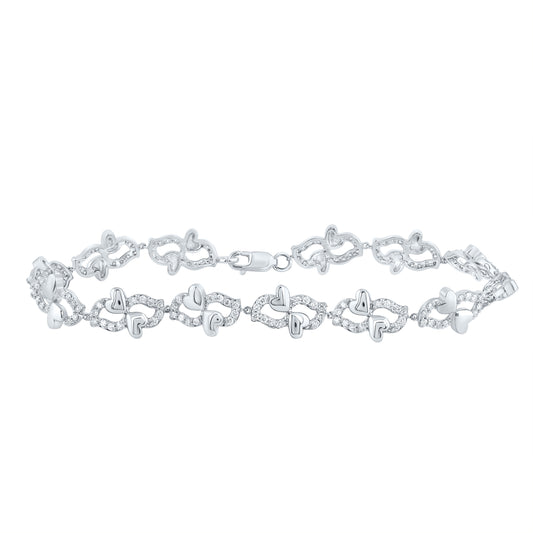 10kt White Gold 1 1/5 Cttw Natural Diamond Fashion Heart Bracelet, Length: 7 Inch