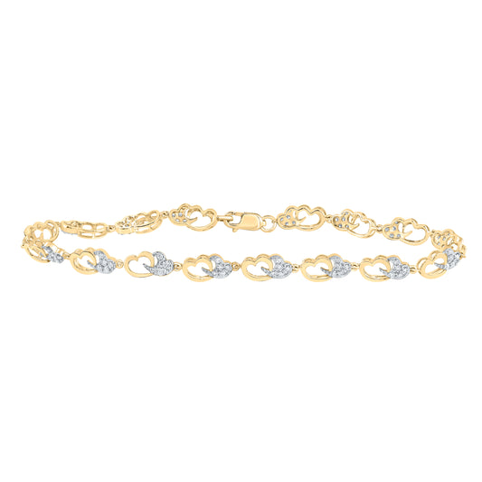 10kt Yellow Gold 1/2 Cttw Natural Diamond Fashion Heart Bracelet, Length: 7 Inch