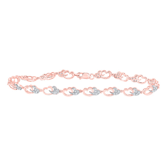 10kt Rose Gold 1/2 Cttw Natural Diamond Fashion Heart Bracelet, Length: 7 Inch