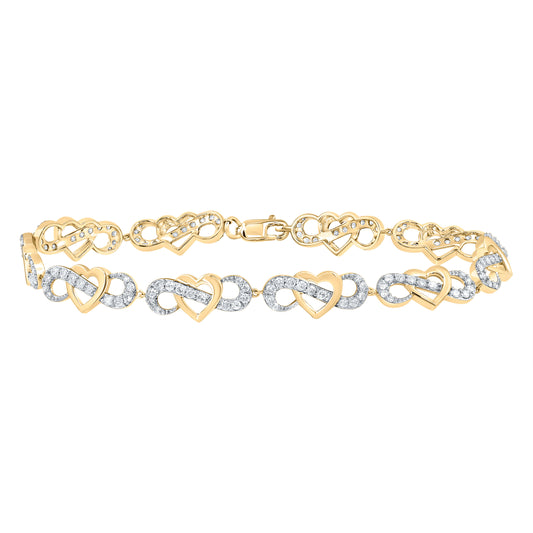 10kt Yellow Gold 1 1/3 Cttw Natural Diamond Fashion Heart Bracelet, Length: 7 Inch