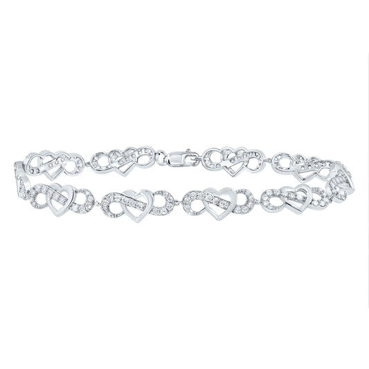 10kt White Gold 1 1/3 Cttw Natural Diamond Fashion Heart Bracelet, Length: 7 Inch