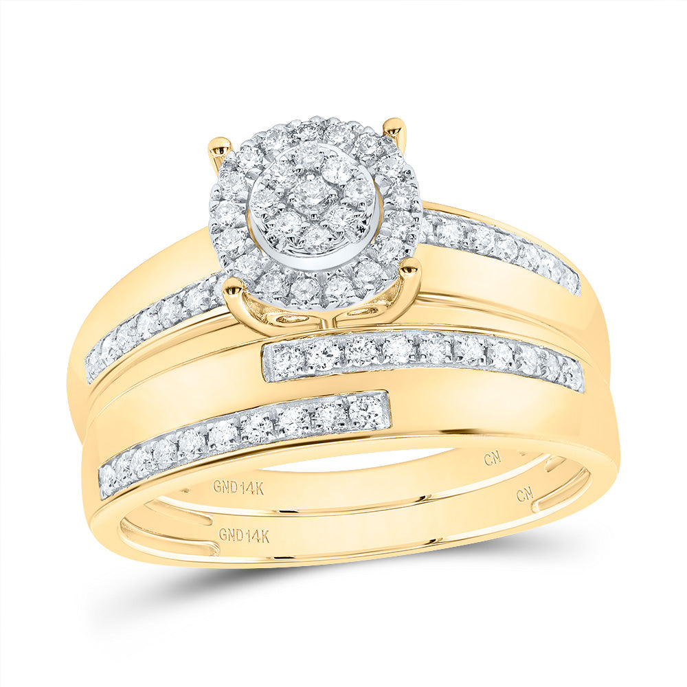 14kt Yellow Gold His & Hers 1/2 Cttw Diamond Round Bridal Wedding Ring Band Set, Women Size: 5-9, Men Size: 8-12