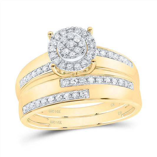 14kt Yellow Gold His & Hers 1/2 Cttw Diamond Round Bridal Wedding Ring Band Set, Women Size: 5-9, Men Size: 8-12