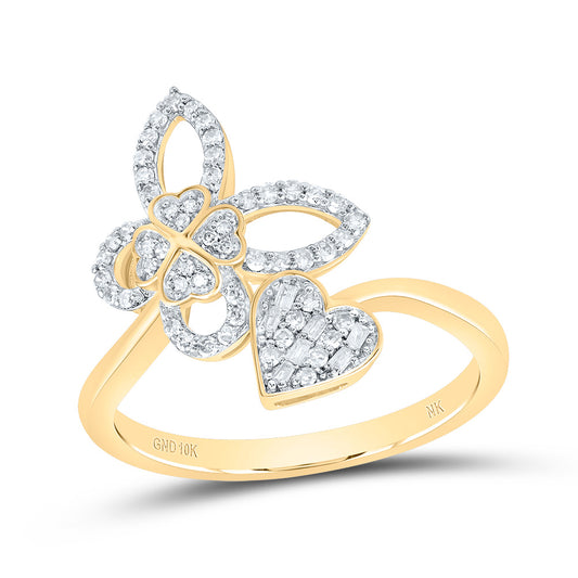 10kt Yellow Gold 1/5 Cttw Natural Diamond Butterfly Heart Wedding Engagement Anniversary Ring, Women Size: 5-9