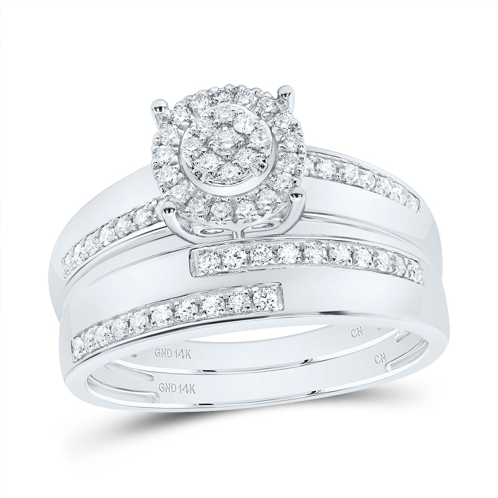 14kt White Gold His & Hers 1/2 Cttw Diamond Round Bridal Wedding Ring Band Set, Women Size: 5-9, Men Size: 8-12