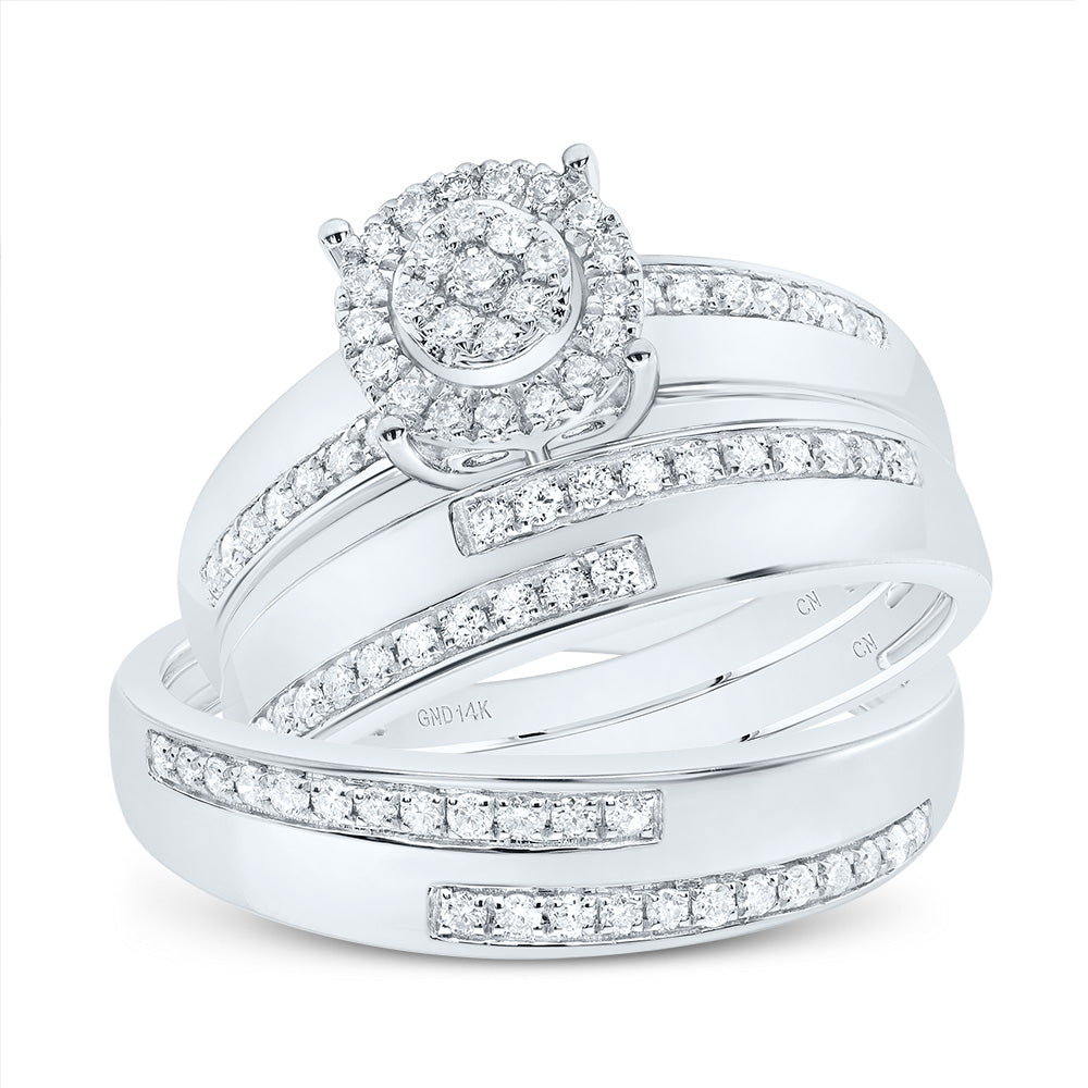14kt White Gold His & Hers 1/2 Cttw Diamond Round Bridal Wedding Ring Band Set, Women Size: 5-9, Men Size: 8-12
