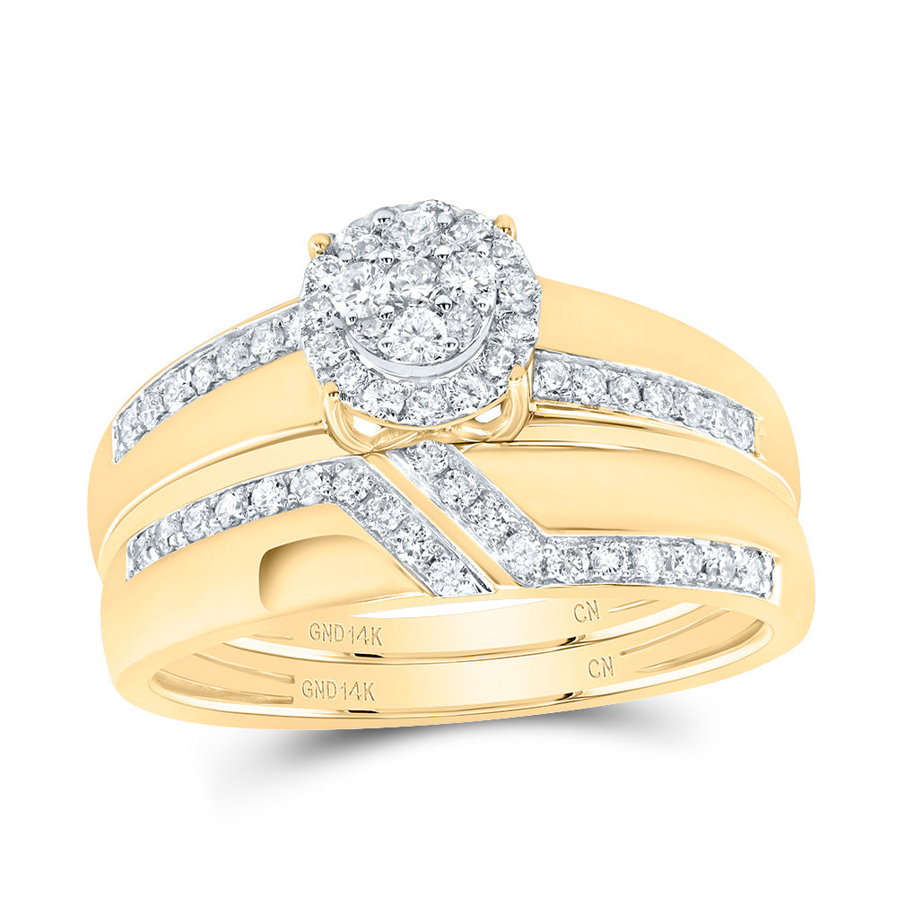 14kt Yellow Gold His & Hers 5/8 Cttw Diamond Round Bridal Wedding Ring Band Set, Women Size: 5-9, Men Size: 8-12