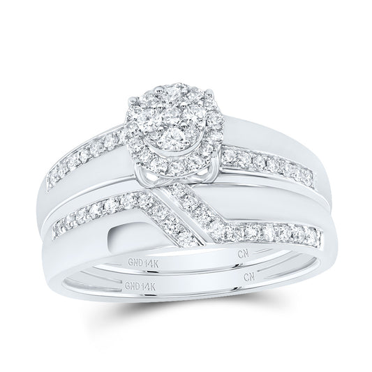14kt White Gold His & Hers 5/8 Cttw Diamond Round Bridal Wedding Ring Band Set, Women Size: 5-9, Men Size: 8-12
