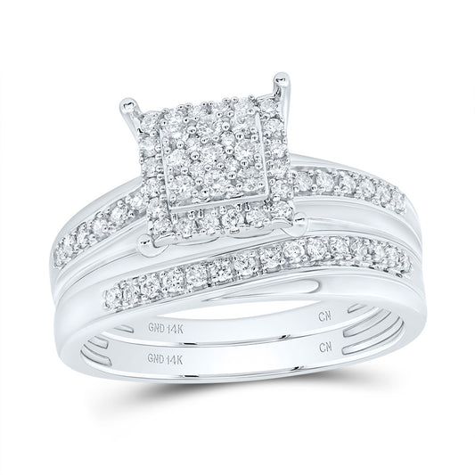14kt White Gold His & Hers 5/8 Cttw Diamond Square Bridal Wedding Ring Band Set, Women Size: 5-9, Men Size: 8-12