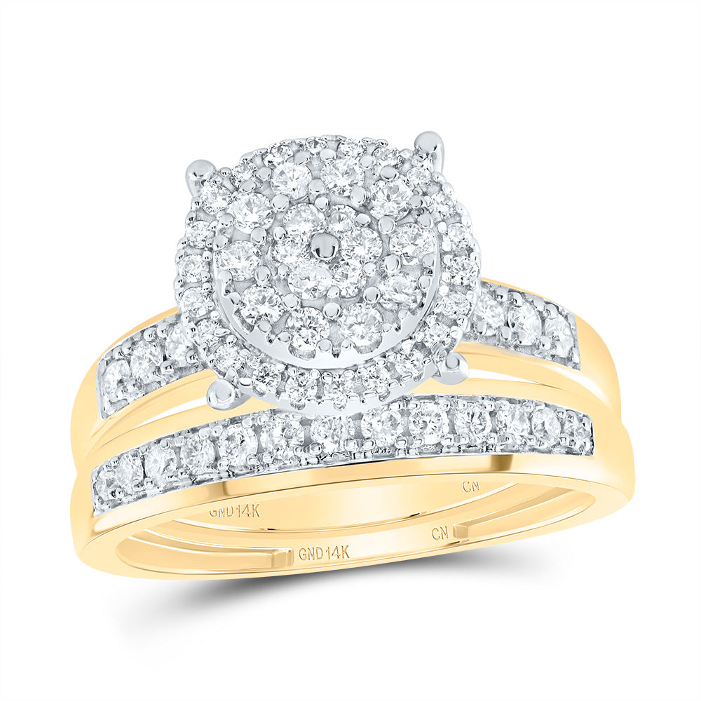 14kt Yellow Gold His & Hers 1 Cttw Diamond Round Bridal Wedding Ring Band Set, Women Size: 5-9, Men Size: 8-12