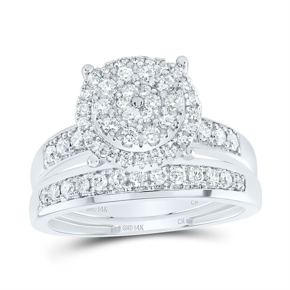14kt White Gold His & Hers 1 Cttw Diamond Round Bridal Wedding Ring Band Set, Women Size: 5-9, Men Size: 8-12
