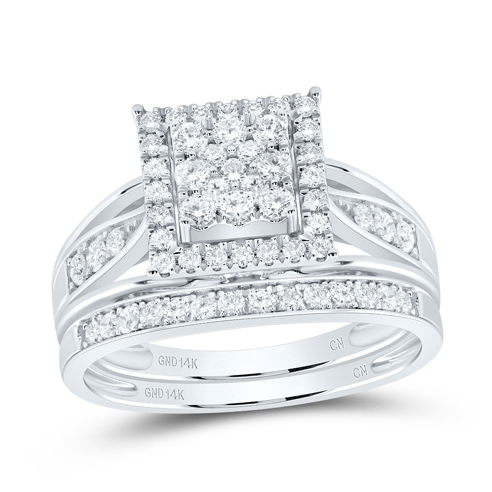 14kt White Gold His & Hers 1 Cttw Diamond Square Bridal Wedding Ring Band Set, Women Size: 5-9, Men Size: 8-12