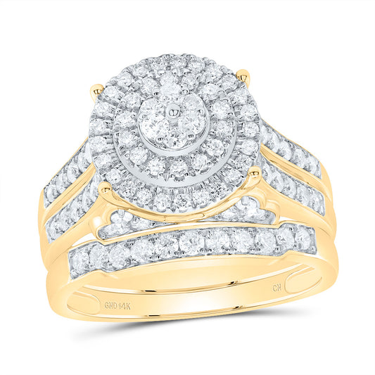 14kt Yellow Gold His & Hers 1 3/8 Cttw Diamond Round Bridal Wedding Ring Band Set, Women Size: 5-9, Men Size: 8-12