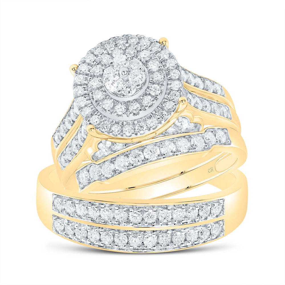 14kt Yellow Gold His & Hers 1 3/8 Cttw Diamond Round Bridal Wedding Ring Band Set, Women Size: 5-9, Men Size: 8-12