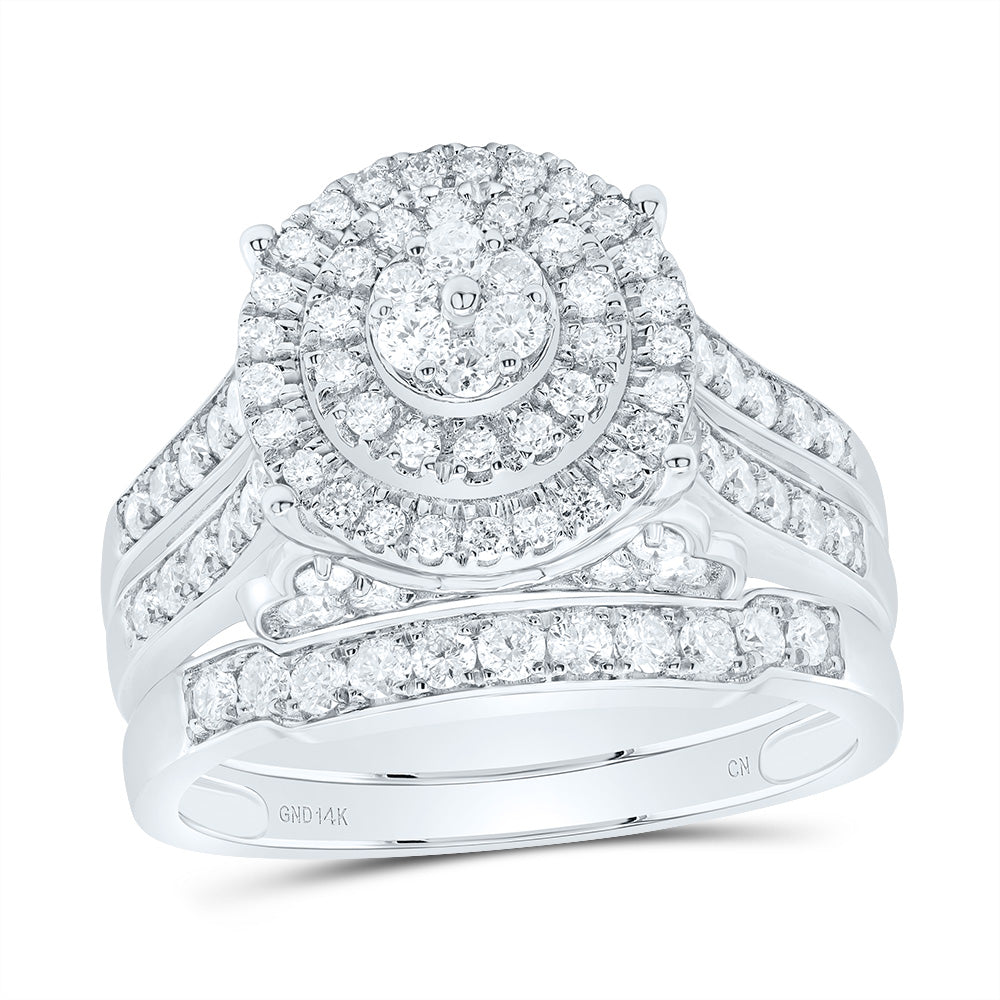 14kt White Gold His & Hers 1 3/8 Cttw Diamond Round Bridal Wedding Ring Band Set, Women Size: 5-9, Men Size: 8-12