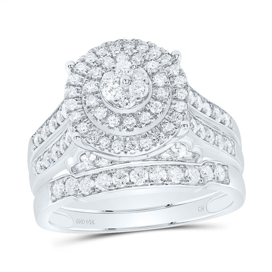 14kt White Gold His & Hers 1 3/8 Cttw Diamond Round Bridal Wedding Ring Band Set, Women Size: 5-9, Men Size: 8-12