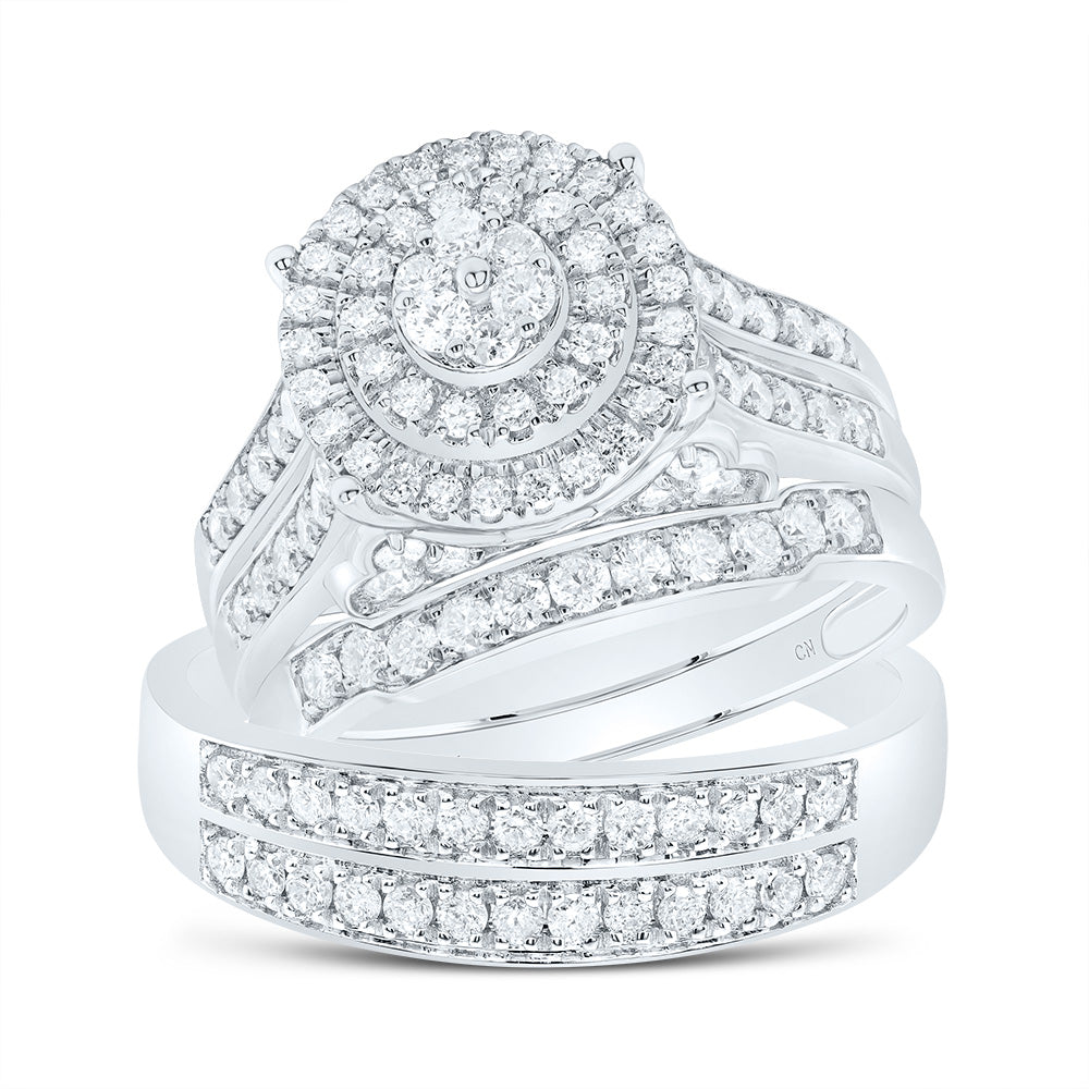 14kt White Gold His & Hers 1 3/8 Cttw Diamond Round Bridal Wedding Ring Band Set, Women Size: 5-9, Men Size: 8-12